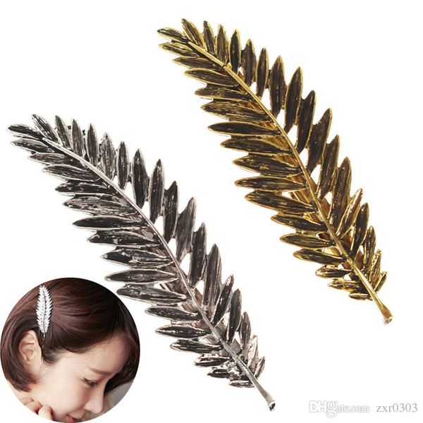 Novelty Elegant Women Hair Pins Gold Silver Women Feather Leaf