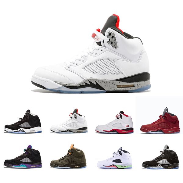 

2018 5 v premium heiress camo metallic field triple black red blue suede white cement men basketball shoes 5s sports shoes sneaker
