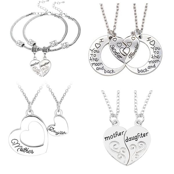 

gifts for her mom daughter mother presents family heart pendant chain necklace for women jewelry heart charm, Silver