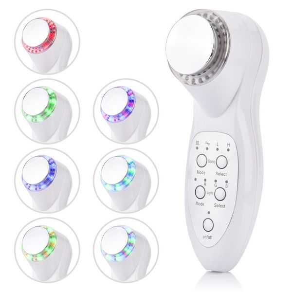 Uso doméstico portátil equipamento de beleza facial Photon levou luz da cor 3 MHz Ultrasonic Rosto Massageador Sonic Ion Rejuvenescimento Da Pele