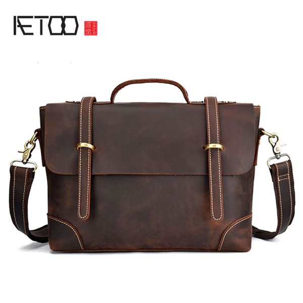 

aetoo one-shoulder slanting european and american tide bag crazy horse leather shoulder bag leather retro male casual postma