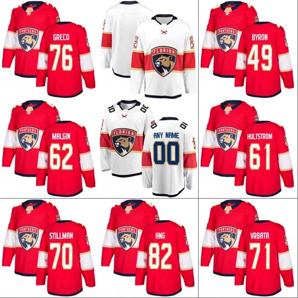 

#62 Denis Malgin Florida Panthers Jersey 49 Blaine Byron 71 Radim Vrbata 76 Anthony Greco 82 Jonathan Ang Hockey Jerseys Red White