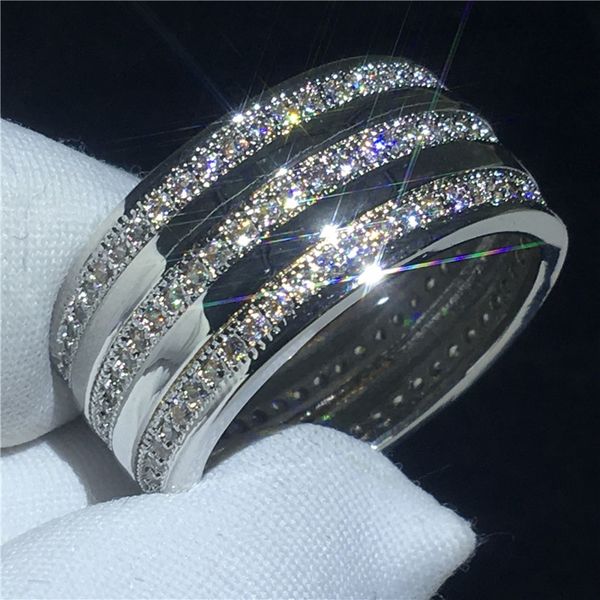 Moda Lady anel 3 Linhas 5A Cz Stone White Gold Filled Anel de noivado de casamento para as mulheres Nupcial Jóias dedo