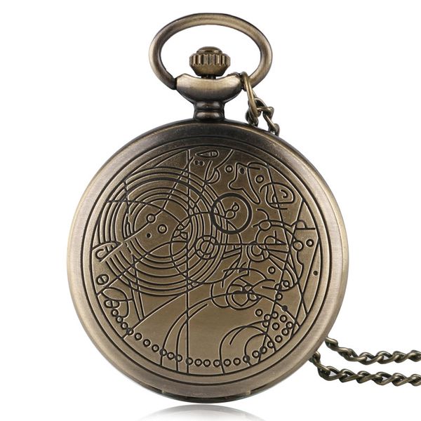 

vintage bronze quartz doctor who pendant antique style necklace full hunter retro chain quartz pocket watch with chain gifts, Slivery;golden