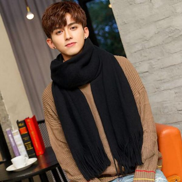 

scarf man winter new style joker korean version of simple couples students long scarf pure color wool men's scarf trend, Blue;gray