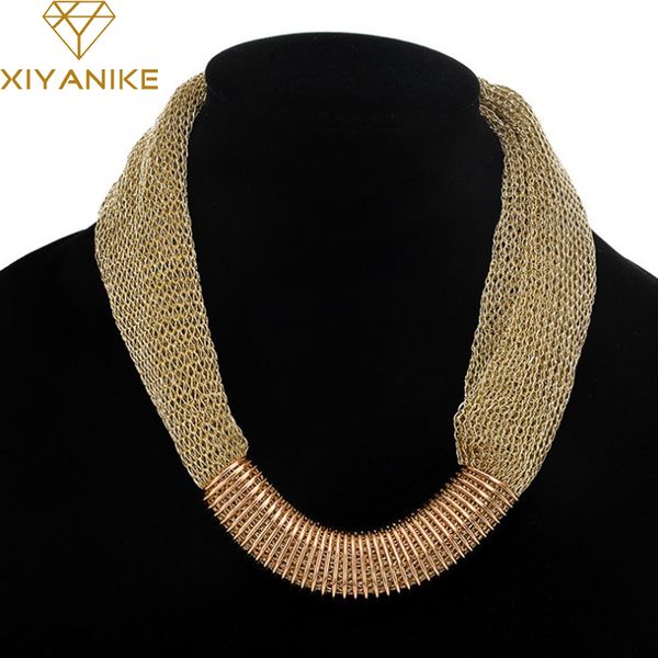 

whole salenew brand design statement choker mesh chain collar metal rope weave punk charm necklaces&pendants 757, Golden;silver