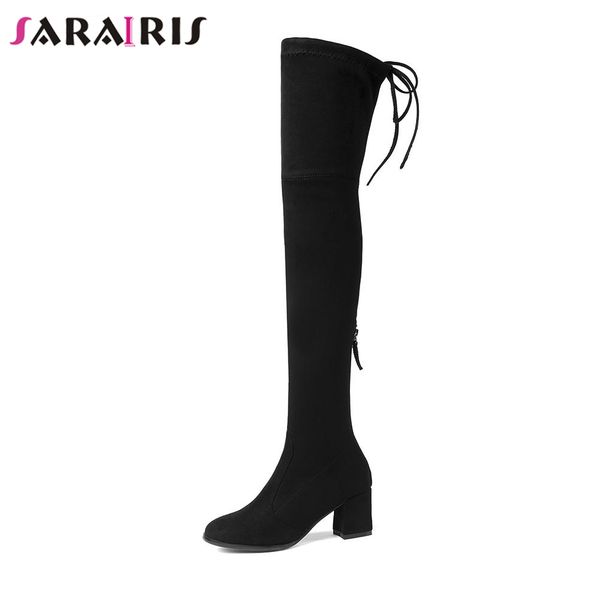 

sarairis new fashion 9 colors 6cm high heels zip shoes women 2018 casual autumn winter over-the-knee boots big size 34-43, Black
