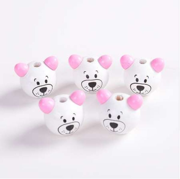 

popular diy 5pcs 3d cartoon pink ear lovely wooden smiling bear beads for kids jewelry making diy natural spacer wooden beads, Black