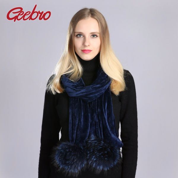 

geebro women's pompon scarf winter casual warm velvet scarf with pompoms for girls ladies knitted with fur pompom dq097, Blue;gray