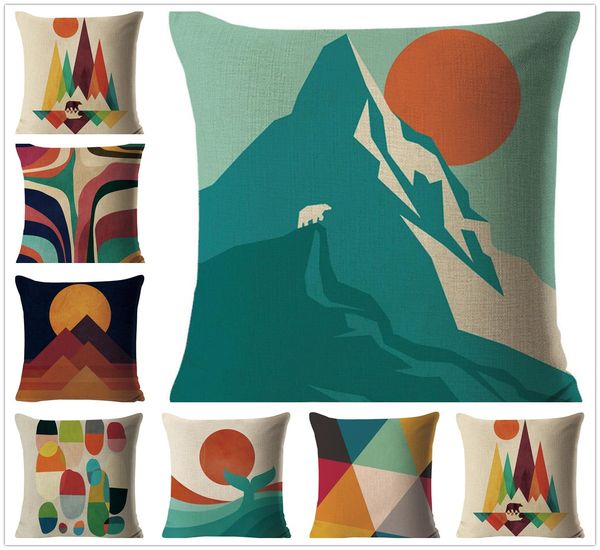 Hot Colorful Geometric Landscape Pattern Pillow Case Cushion Cover