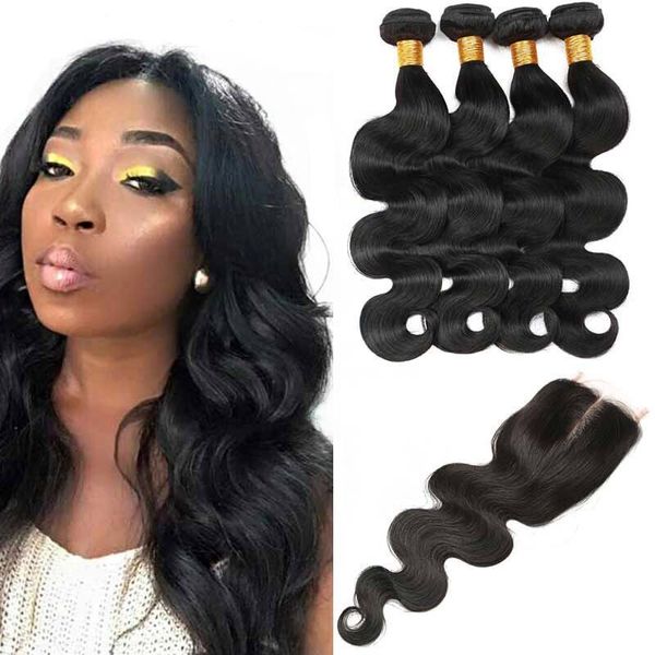 

body wave 4 bundles with lace closure brazilian wet and wavy hair bundles unprocessed 7a virgin hair natural black hair extensions