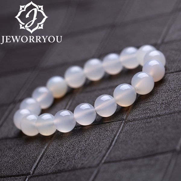 

6-12mm white chalcedony bracelets stone bracelet femme natural crystal bracelet for woman jewelry gift, Golden;silver