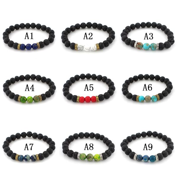 

new lava rock stone bracelets men's essential oil diffuser beads bangle chakra charm for women fashion handmade aromatherapy jewelry, Black