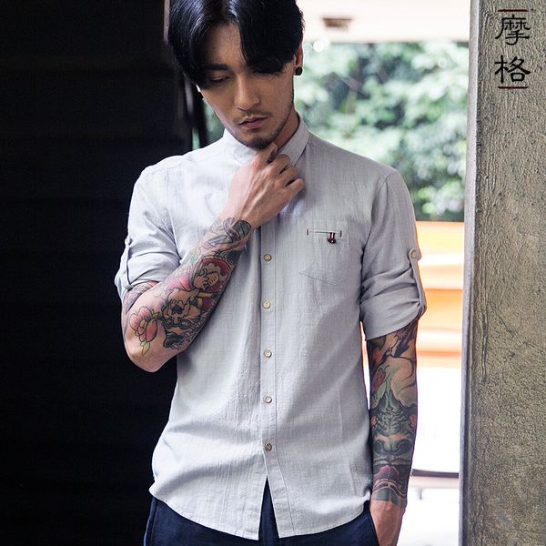 

2018 men summer autumn half sleeve solid white blue gray cotton linen casual shirt male plus size /l/xl/2xl/3xl/4xl/5xl, White;black