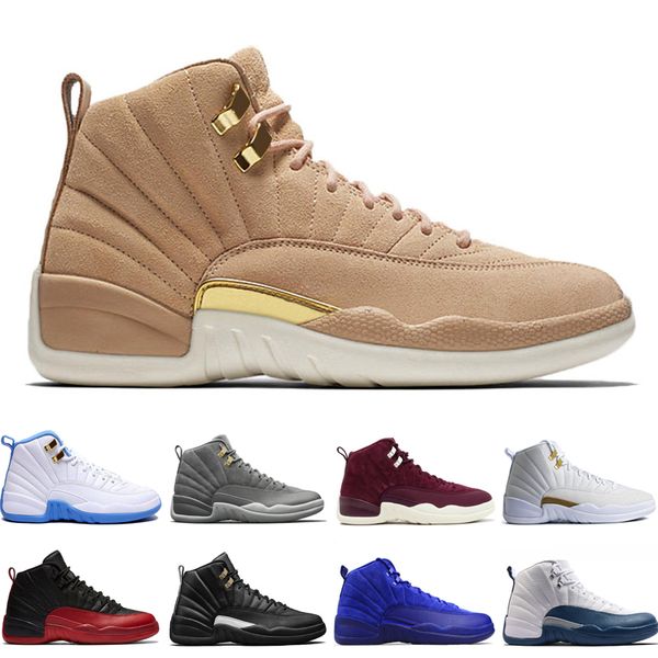 

12 12s mens basketball shoes wheat dark grey bordeaux flu game the master taxi playoffs university gamma french gym red sports sneakers #1