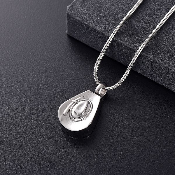 

ijd12839 cremation jewelry for ashes - cowboy hat & teardrop stainless steel memorial urn necklace keepsake pendant for human, Silver