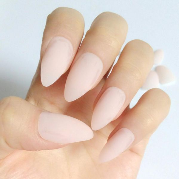 

24pcs matte fake nail clear natural false nail soft short stiletto plastic tips manicure material, Red;gold
