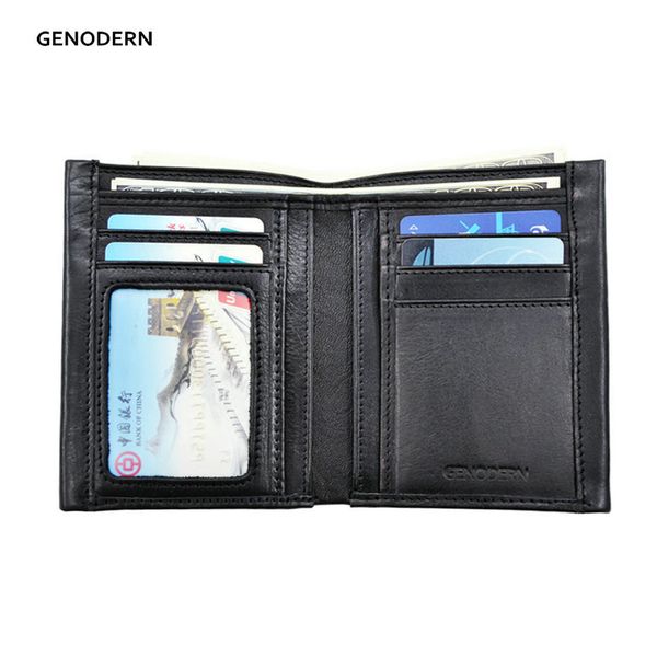 

genodern genuine leather men wallets cowhide business men wallet vertical male purse black wallet for man carteira feminina, Red;black