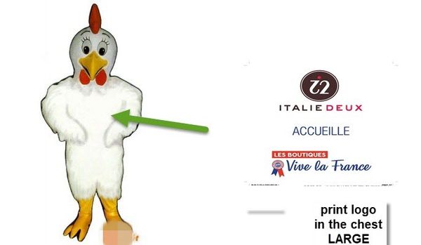 

custom white chicken mascot costume add a logo size, Red;yellow