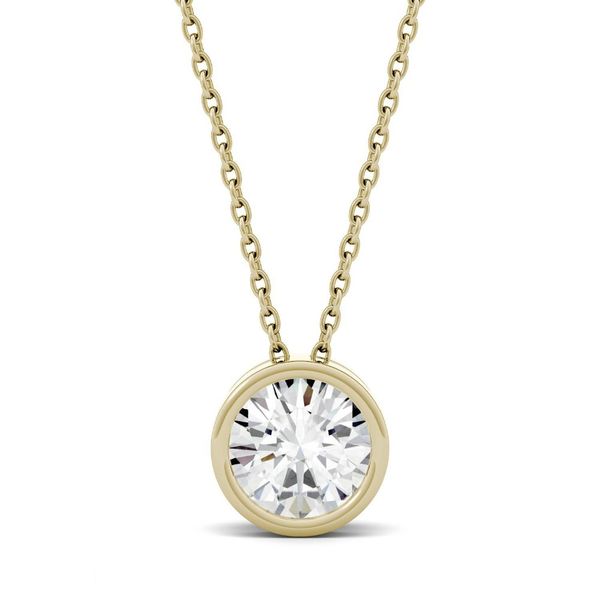 

moissanite pendant 1ct moissanite bezel set solitaire engagement necklace chain 14k solid yellow gold lab diamond wedding band, Silver