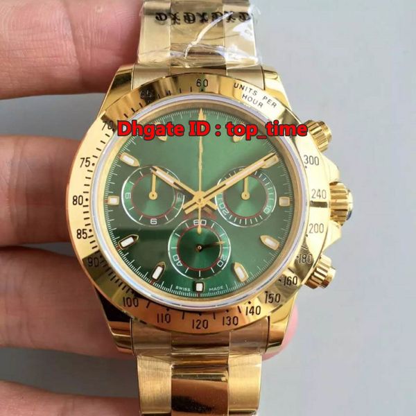 6 Orologi di migliore qualità in stile 40mm Cosmograph Cronografo svizzero Cal.4130 Orologio automatico da uomo 116508 Orologi con quadrante verde in oro giallo