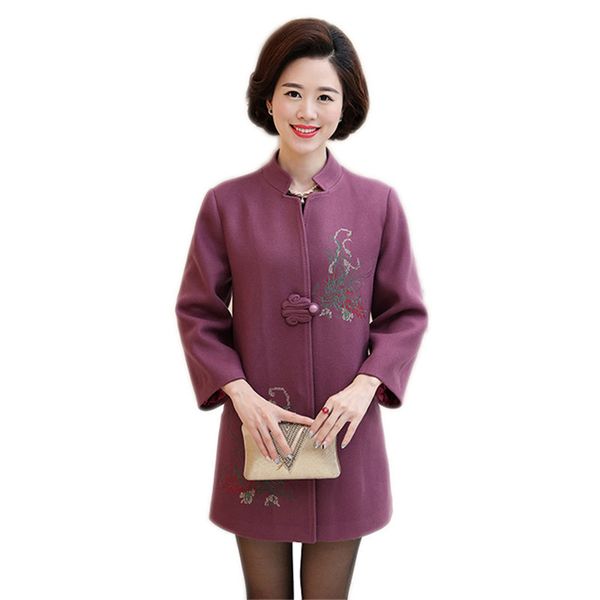 

autumn winter women jacket 2018 fashion v-neck mother loaded outerwear plus size mid-long female woolen coat middle-aged cw393, Black