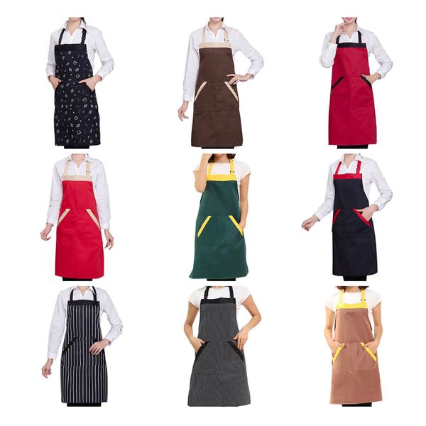 

men's and women's simple cloth pocket apron restaurant family kitchen cooking barbecue pocket waist bib women's apron 3