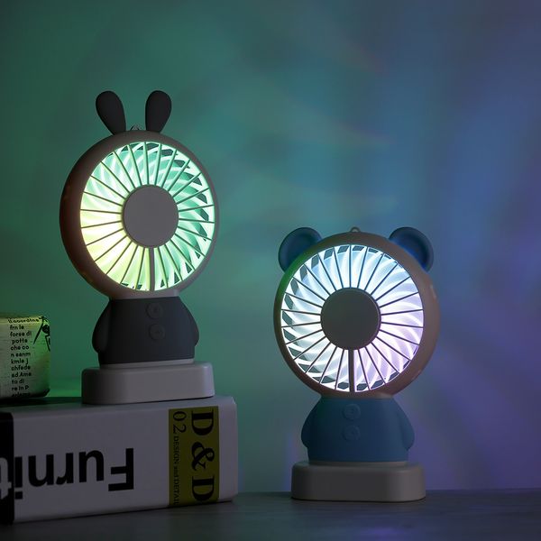 

2018 usb mini fan linglong rabbit and damo bear handheld fan led lighting thin mini usb fan