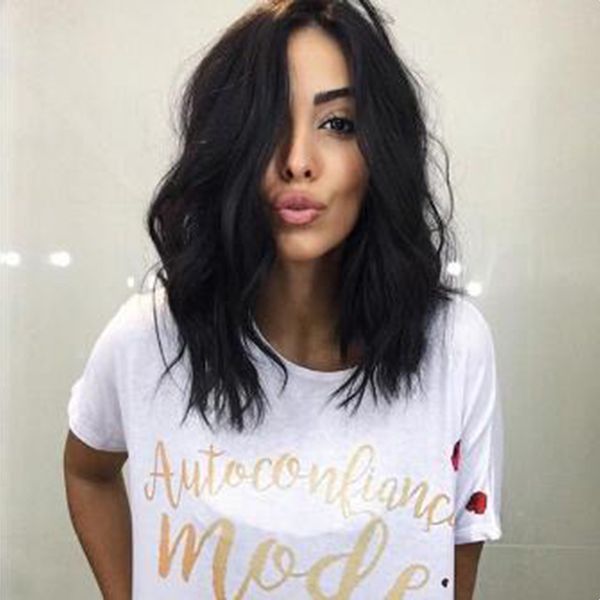 

sale color black natural wave heat resistant hair synthetic lace front wig short wigs for black women