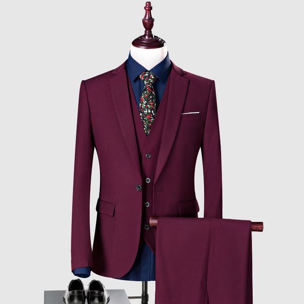 

custom burgundy wedding suits for groom tuxedo men suits 3 pieces slim fit bridegroom blazers formal business jacket prom wear pants vest, Black;gray