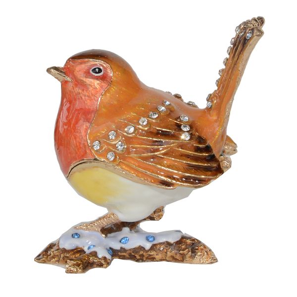 

robin bird jeweled trinket box bird figurine miniature vintage tabledecoration, Black;white