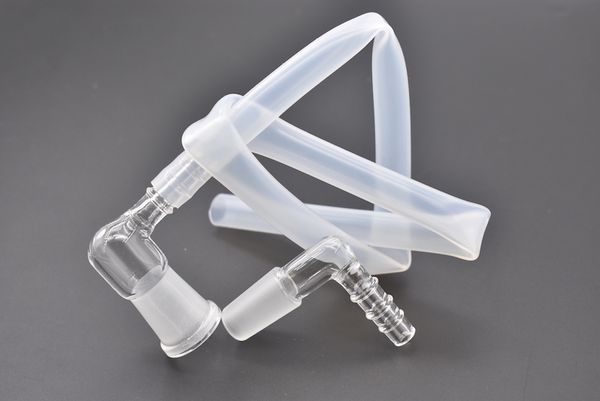 L-Stil 14 mm 18 mm männlich weiblich Glas-Vaporpeitschen-Adapter 90 Grad Extreme Q V-Tower-Verdampfer-Glas-Winkeladapter mit Schlauch für Wasserbongs