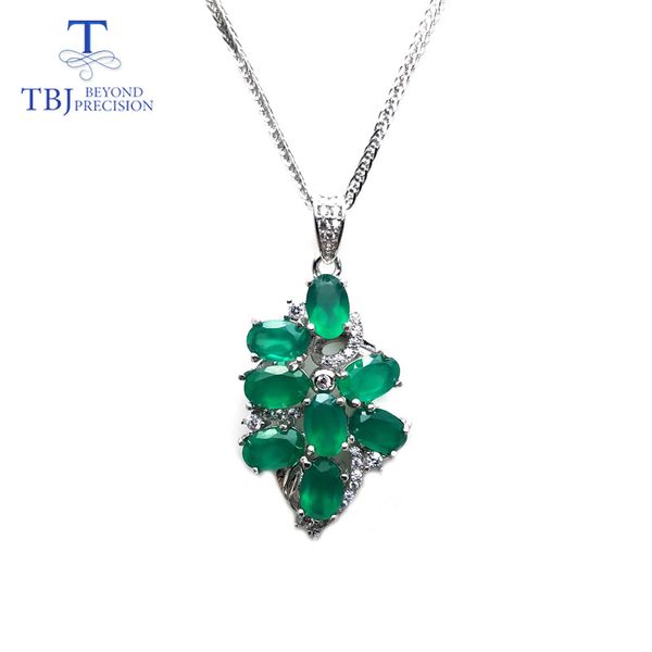 

tbj,new elegant pendant with natural green agate gemstone in 925 sterling silver charming jewelry for women mom with gift box