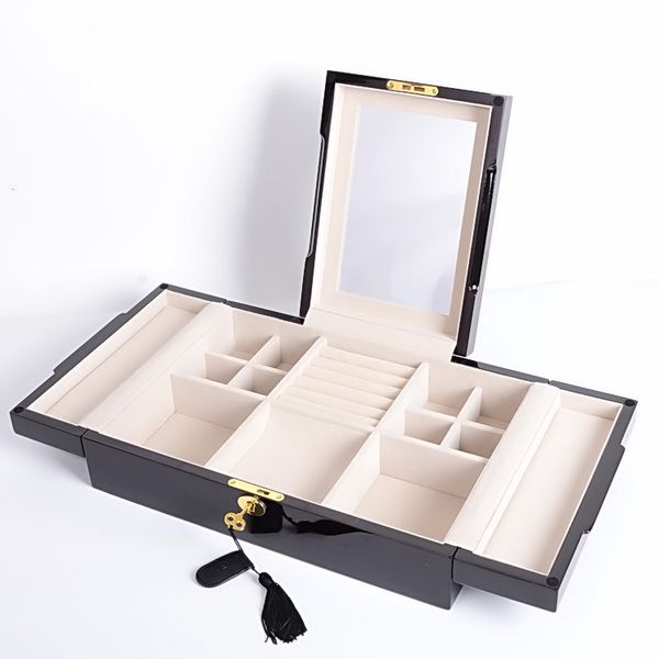 2019 Jewelry Box Built In Mirror Wood Double Wing Suede Inside Paint Outside Storage Ornaments Display Ring Case Container Organizer From