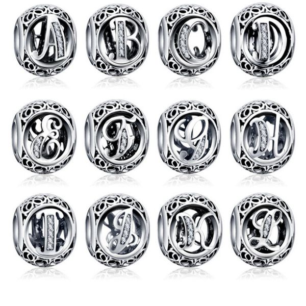 

100% authentic 925 sterling silver crystal alphabet letter a-z bead charm fit charm bracelet for women gifts lz, Bronze;silver