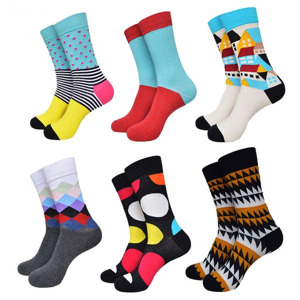 

2017 fashion colorful socks men hit color stripe dot jacquard cotton summer style sox casual men's dress sock, Black