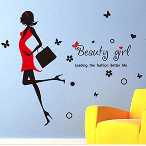 

creative fashion modern beauty girl home decor wall sticker pretty girl women room clothing store decoration
