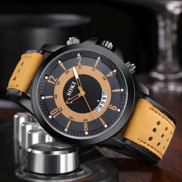 

soki casual hollow strap men watches analog sports quartz wristwatches relogio masculino, Slivery;brown