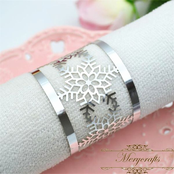 

50pcs winter theme party laser cut silver snowflakes christmas napkin ring