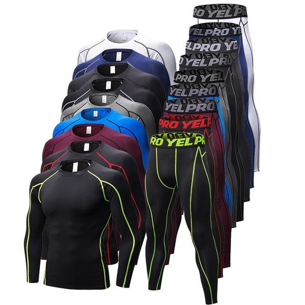 

dry fit сжатие спортивный костюм фитнес плотный sportswears работает набор футболка леггинсы мужская спортивная одежда тренажерный зал спорт, Gray