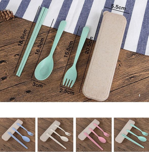 

exquisite health environmental wheat platycodon straw cutlery set portable camping tablewarel spoon fork chopsticks custom logo