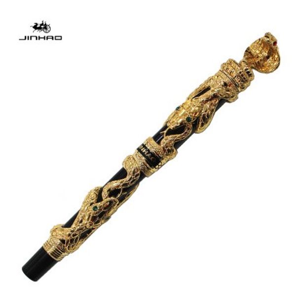 

fountain pen medium 18kgp nib jinhao black with golden snake wind ing
