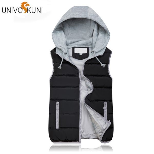 

univos kuni vrouwen watten kraag hooded down vest afneembare hoed vrouwelijke thicken winter warm zwarte jas bovenkleding j351, Black