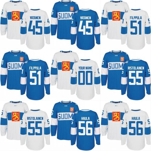 

2016 World Cup of Hockey Finland Team Jersey 45 Sami Vatanen 51 Valtteri Filppula 55 Rasmus Ristolainen 56 Erik Haula Custom Hockey Jerseys