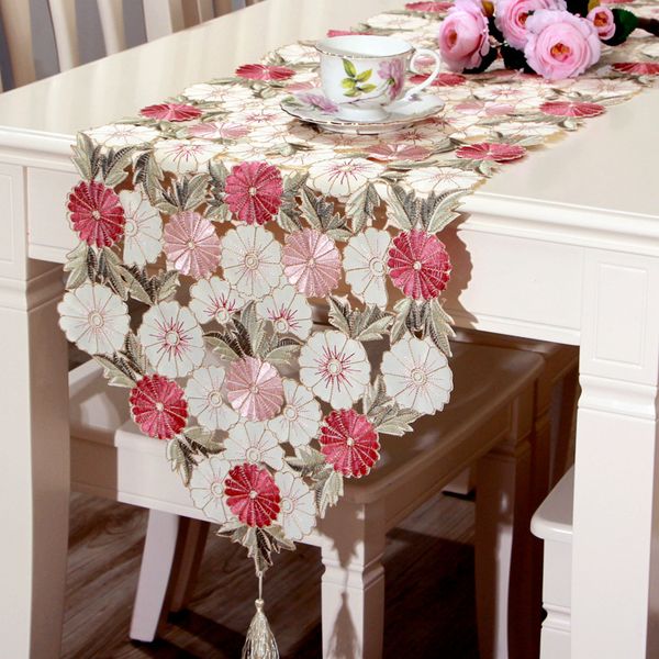 

40*210 cm luxurious elegant embroidered table runner pastoral style waterproof oil tricolor embroidered tablecloths