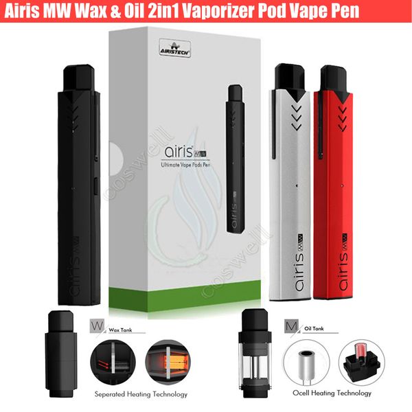 

Original Airis 2in1 MW Pod vape pen airistech Thick Oil & Wax OCell Coil two options tank Herbal Vaporizers 350mAh Battery e Cigarette Vapor