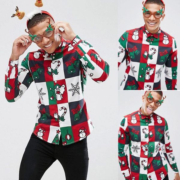 

red beker с длинным рукавом рубашки мужчины повседневная одежда снеговик печатных рождество с длинным рукавом тонкий топ блузка мужская руба, White;black