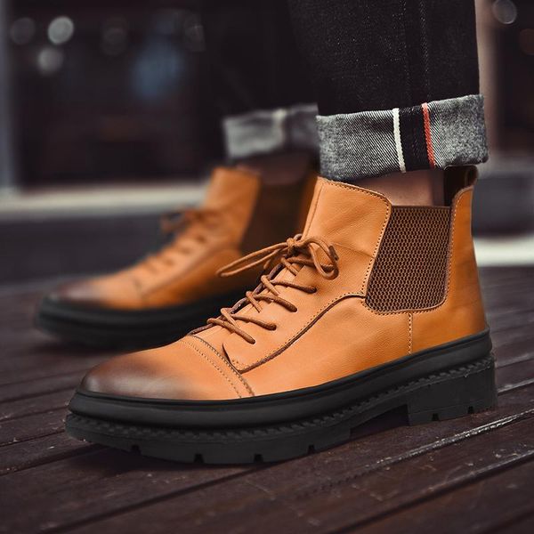 

winter martin boots men's tide tooling plus velvet warm high help british leather boots in the men's shoes, Black