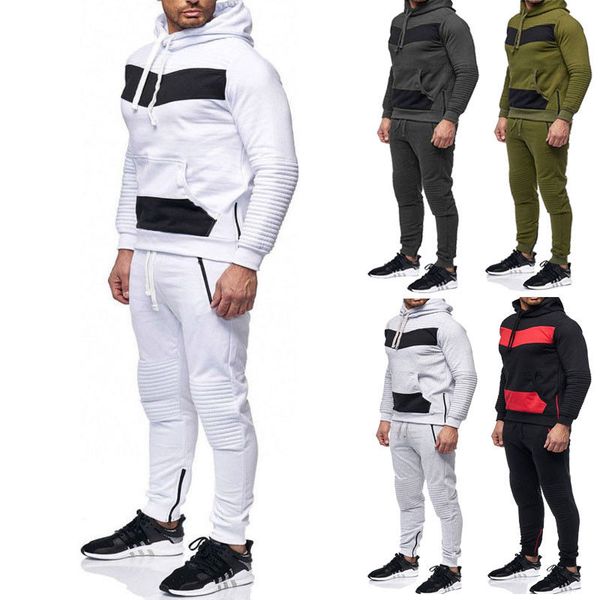 

brand new men sets hooded tracksuit track 2018 sweat suits patchwork color matching male sweatsuit men sporting suits sportswear, Gray