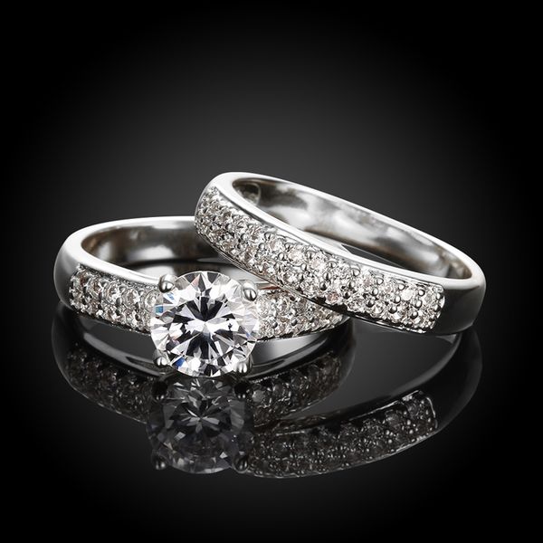 

zhf jewelry 2018 wedding band rings set solid 925 sterling silver 1.5 ct sona simulated diamant engagement ring for women, Golden;silver